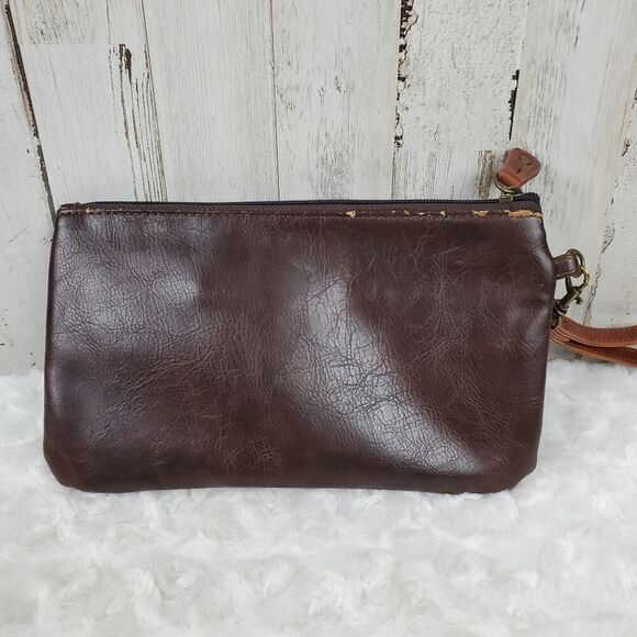 Stone Mountain Leather Clutch Wristlet Bag Purse Brown - Picture 2 of 8